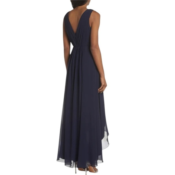 Eliza J Embellished High Low Chiffon Dress 10 Navy Blue - Picture 3 of 13